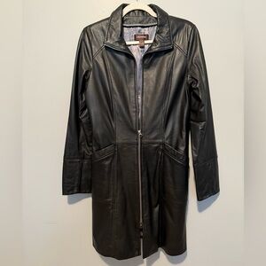 Danier Black Genuine Leather Zip-Up Long Jacket – Size XS